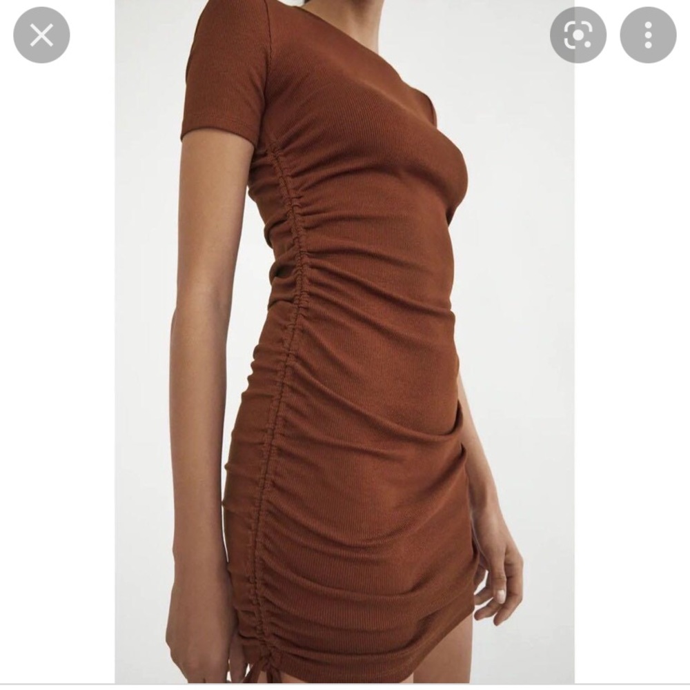NWT Zara brown ruched bodycon dress
